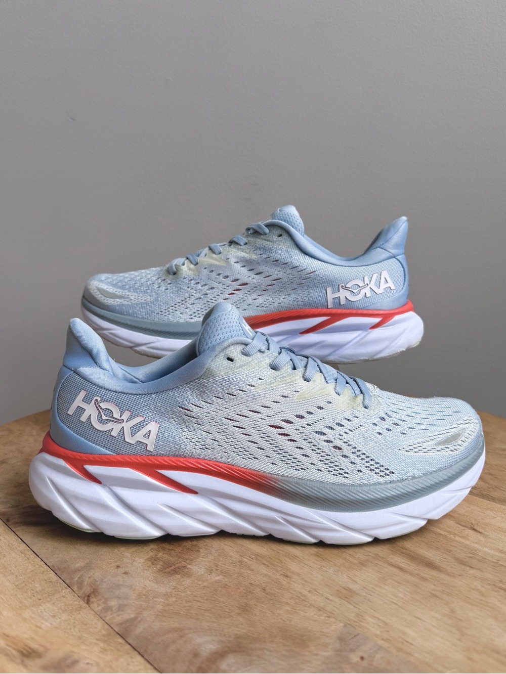 Hoka One Clifton 8 Womens Size 9 Blue Fog White Running Walking Shoes Sneakers